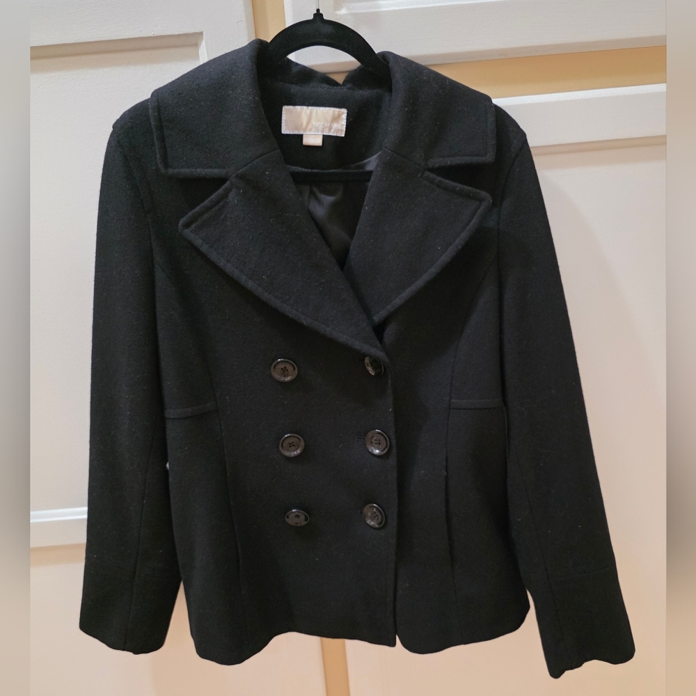 Michael Kors Classic Black Double-Breasted Women's Pea Coat - Picture 2 of 10